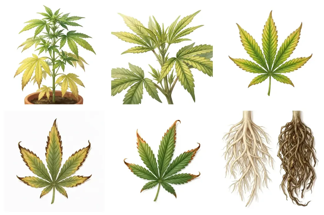 Painterly grid of common cannabis symptoms to match yours against