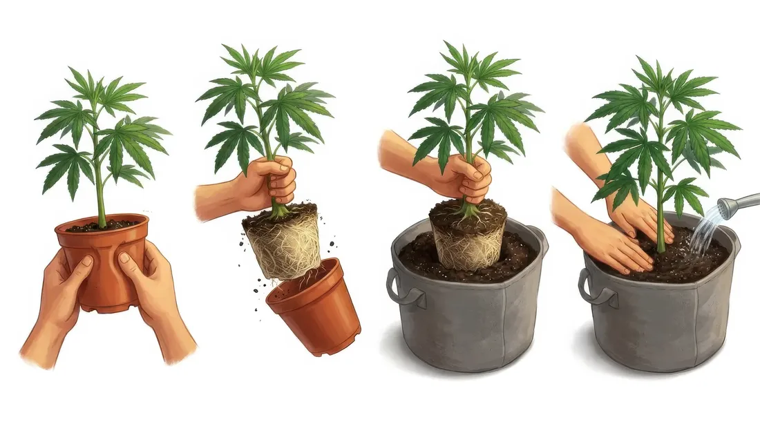 Painterly step-by-step of potting up without root shock