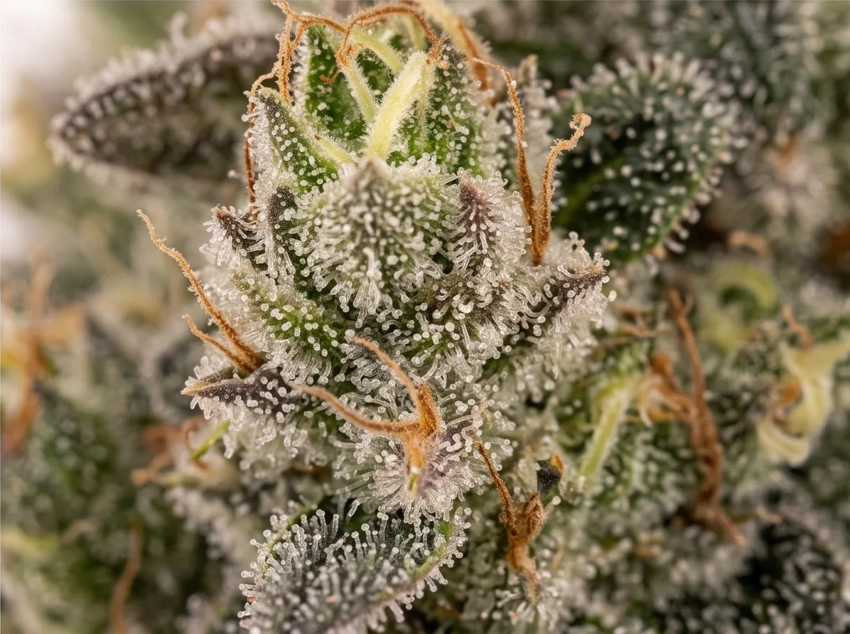 Sour Diesel bud — macro view