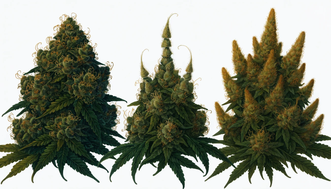 Cannabis bud foxtailing with towers of new calyxes